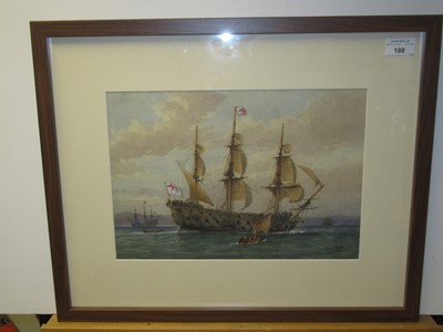 Lot 135 - WILLIAM FREDERICK MITCHELL (BRITISH, 1845-1914) - THE GREAT HARRY OF 1488; BATTLE SHIP, ABOUT 1650