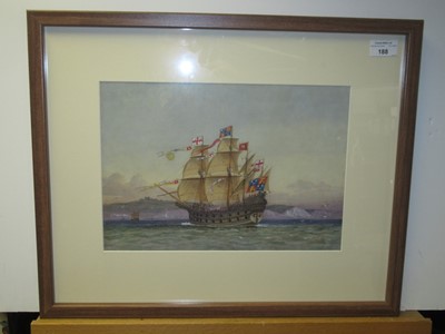 Lot 188 - WILLIAM FREDERICK MITCHELL (BRITISH, 1845-1914) - THE GREAT HARRY OF 1488; BATTLE SHIP, ABOUT 1650