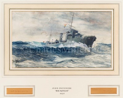 Lot 278 - δ CHARLES JOHNSON PAYNE “SNAFFLES” (BRITISH, 1884-1967) - H.M.S. ‘ENCOUNTER’