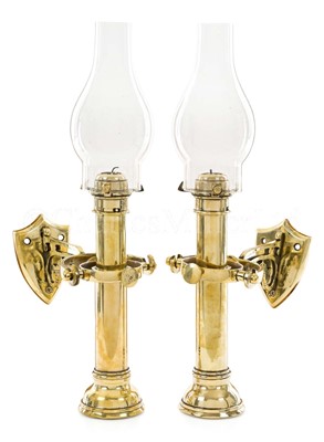 Lot 36 - A PAIR OF 19TH-CENTURY GIMBALLED SALOON CANDLE LAMPS