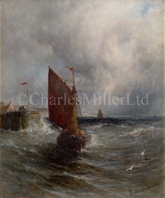 Lot 6 - GUSTAVE DE BRÉANSKI (BRITISH, 1856-1898) - A FISHING BOAT EMBARKING FROM A HARBOUR