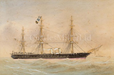 Lot 212 - ATTRIBUTED TO WILLIAM FREDERICK MITCHELL (BRITISH, 1845-1914) - THE IRONCLAD H.M.S. ‘WARRIOR’ UNDERWAY