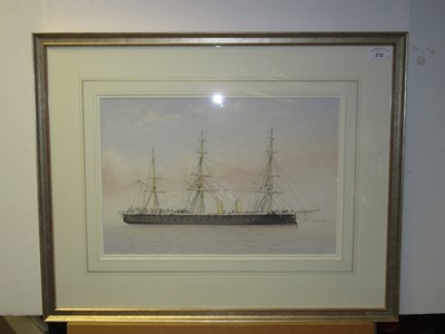 Lot 212 - ATTRIBUTED TO WILLIAM FREDERICK MITCHELL (BRITISH, 1845-1914) - THE IRONCLAD H.M.S. ‘WARRIOR’ UNDERWAY