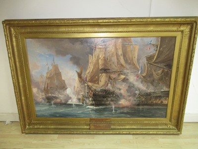 Lot 134 - AUGUSTE BALLIN (FRENCH, 1842-1909) - THE ‘VICTORY’ BREAKING THROUGH THE FRANCO-SPANISH LINE AT THE BATTLE OF TRAFALGAR, 1 PM 21ST OCTOBER 1805