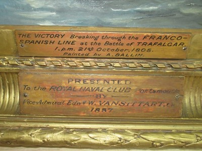 Lot 134 - AUGUSTE BALLIN (FRENCH, 1842-1909) - THE ‘VICTORY’ BREAKING THROUGH THE FRANCO-SPANISH LINE AT THE BATTLE OF TRAFALGAR, 1 PM 21ST OCTOBER 1805