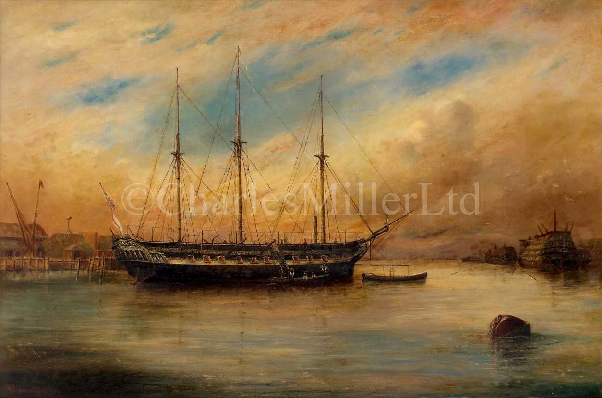 Lot 199 - ALGERNON YOCKNEY (BRITISH, 19TH-20TH CENTURY) - THE OLD ‘ROYAL GEORGE,’ PORTSMOUTH HARBOUR 1879