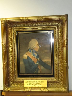 Lot 137 - A HAND-COLOURED MEZZOTINT OF LORD NELSON UNDERSTOOD TO HAVE BEEN PRESENTED BY ADMIRAL SIR T.M. HARDY TO E.D. KING, CIRCA 1826 