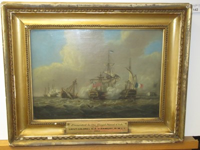 Lot 142 - ATTRIBUTED TO CHARLES MARTIN POWELL (BRITISH, 1775-1824) - TWO VIEWS OF THE BATTLE OF TRAFALGAR