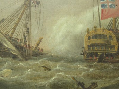 Lot 142 - ATTRIBUTED TO CHARLES MARTIN POWELL (BRITISH, 1775-1824) - TWO VIEWS OF THE BATTLE OF TRAFALGAR
