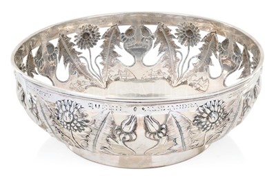 Lot 237 - A DANISH SILVER FRUIT BOWL PRESENTED BY QUEEN ALEXANDRA TO THE OFFICERS' WARDROOM OF R.Y. OSBORNE, CIRCA 1901