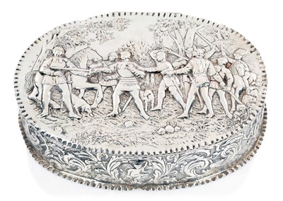 Lot 242 - A CONTINENTAL HINGED SILVER BISCUIT BOX PRESENTED TO THE PRINCESS OF WALES BY THE OFFICERS OF THE R.Y. OSBORNE, CIRCA 1888