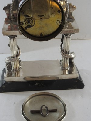 Lot 236 - A DECORATIVE SILVER MANTLE CLOCK PRESENTED TO THE OFFICERS' WARDROOM OF THE R.Y. OSBORNE, CIRCA 1892