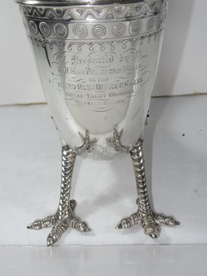 Lot 238 - A DANISH SILVER DRINKING HORN AND COVER PRESENTED TO THE WARDROOM OFFICERS' MESS BY H.R.H. THE PRINCESS OF WALES, CIRCA 1891