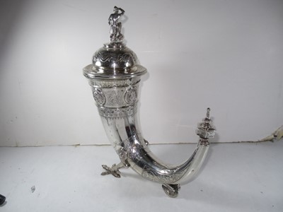 Lot 238 - A DANISH SILVER DRINKING HORN AND COVER PRESENTED TO THE WARDROOM OFFICERS' MESS BY H.R.H. THE PRINCESS OF WALES, CIRCA 1891