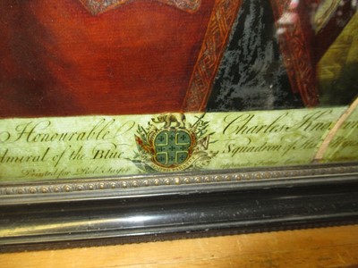 Lot 125 - AN 18TH CENTURY REVERSE GLASS PRINT OF THE  HON. CHARLES KNOWLES