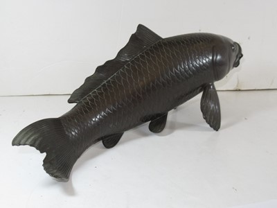 Lot 223 - A BRONZE MODEL OF A CARP BELIEVED TO HAVE BEEN PRESENTED TO THE ROYAL NAVAL CLUB BY OFFICERS OF THE I.J.N. ASAHI TO COMMEMORATE HER LAUNCH, CIRCA 1900