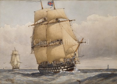 Lot 144 - WILLIAM FREDERICK MITCHELL (BRITISH, 1845-1914) - A 74-GUN SHIP-OF-THE-LINE; BATTLE SHIP