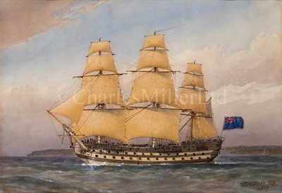 Lot 144 - WILLIAM FREDERICK MITCHELL (BRITISH, 1845-1914) - A 74-GUN SHIP-OF-THE-LINE; BATTLE SHIP