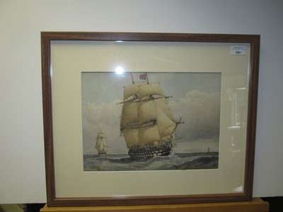 Lot 144 - WILLIAM FREDERICK MITCHELL (BRITISH, 1845-1914) - A 74-GUN SHIP-OF-THE-LINE; BATTLE SHIP