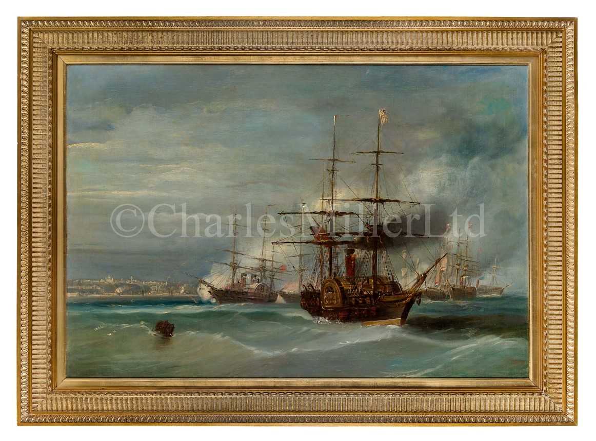 Lot 221 - ENGLISH SCHOOL 19TH CENTURY - ALLIED PADDLE FRIGATES AT THE BOMBARDMENT OF SEVASTOPOL