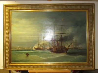 Lot 221 - ENGLISH SCHOOL 19TH CENTURY - ALLIED PADDLE FRIGATES AT THE BOMBARDMENT OF SEVASTOPOL