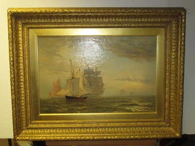 Lot 5 - HENRY THOMAS DAWSON (BRITISH, 1842-1918) - SUNSET - SHIPPING IN THE THAMES ESTUARY
