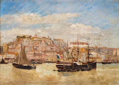 Lot 13 - ATTRIBUTED TO FRANK BOGGS (AMERICAN, 1855-1926) - SOUTH FRENCH HARBOUR SCENE CIRCA 1880