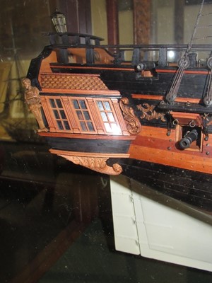 Lot 118 - A FINELY CARVED AND PRESENTED 1:48 SCALE MODEL OF H.M.S. WAGER [1734]