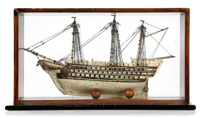 Lot 141 - A PARTIALLY-RESTORED FRENCH NAPOLEONIC PRISONER OF WAR BONE MODEL FOR A FIRST-RATE SHIP OF THE LINE, CIRCA 1800