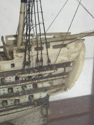 Lot 141 - A PARTIALLY-RESTORED FRENCH NAPOLEONIC PRISONER OF WAR BONE MODEL FOR A FIRST-RATE SHIP OF THE LINE, CIRCA 1800