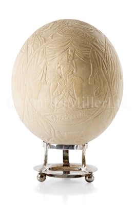 Lot 149 - A SAILOR’S ART CARVED OSTRICH EGG, EARLY 19TH CENTURY