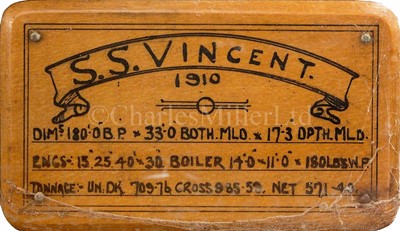 Lot 82 - A HALF BLOCK BUILDER’S MODEL FOR THE S.S. VINCENT, BUILT BY MACKIE & THOMSON FOR BOOTH SS CO. LTD.,1910