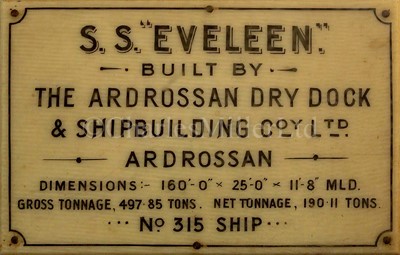 Lot 86 - A HALF BLOCK BUILDER’S MODEL FOR THE CARGO SHIP S.S. EVELEEN, BUILT BY THE ARDROSSAN DRY DOCK & SHIPBUILDING CO. LTD. FOR J. MILLIGEN & CO. LTD., 1920