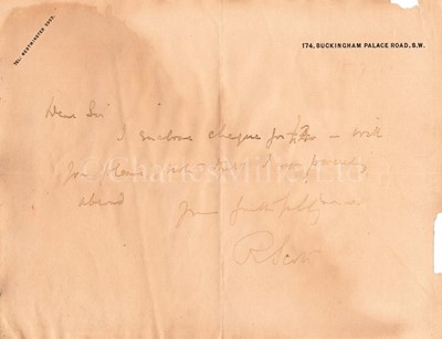 Lot 209A - AN AUTOGRAPH NOTE FROM CAPTAIN SCOTT, 1910