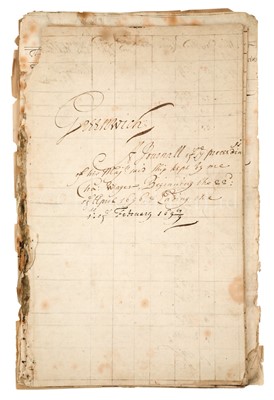 Lot 137 - A LOG FROM THE 1664 FOURTH-RATE GREENWICH, KEPT BY CAPTAIN CHARLES WAGER