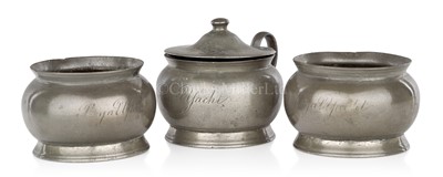 Lot 228 - PEWTER CONDIMENTS POTS FROM A ROYAL YACHT, CIRCA 1830