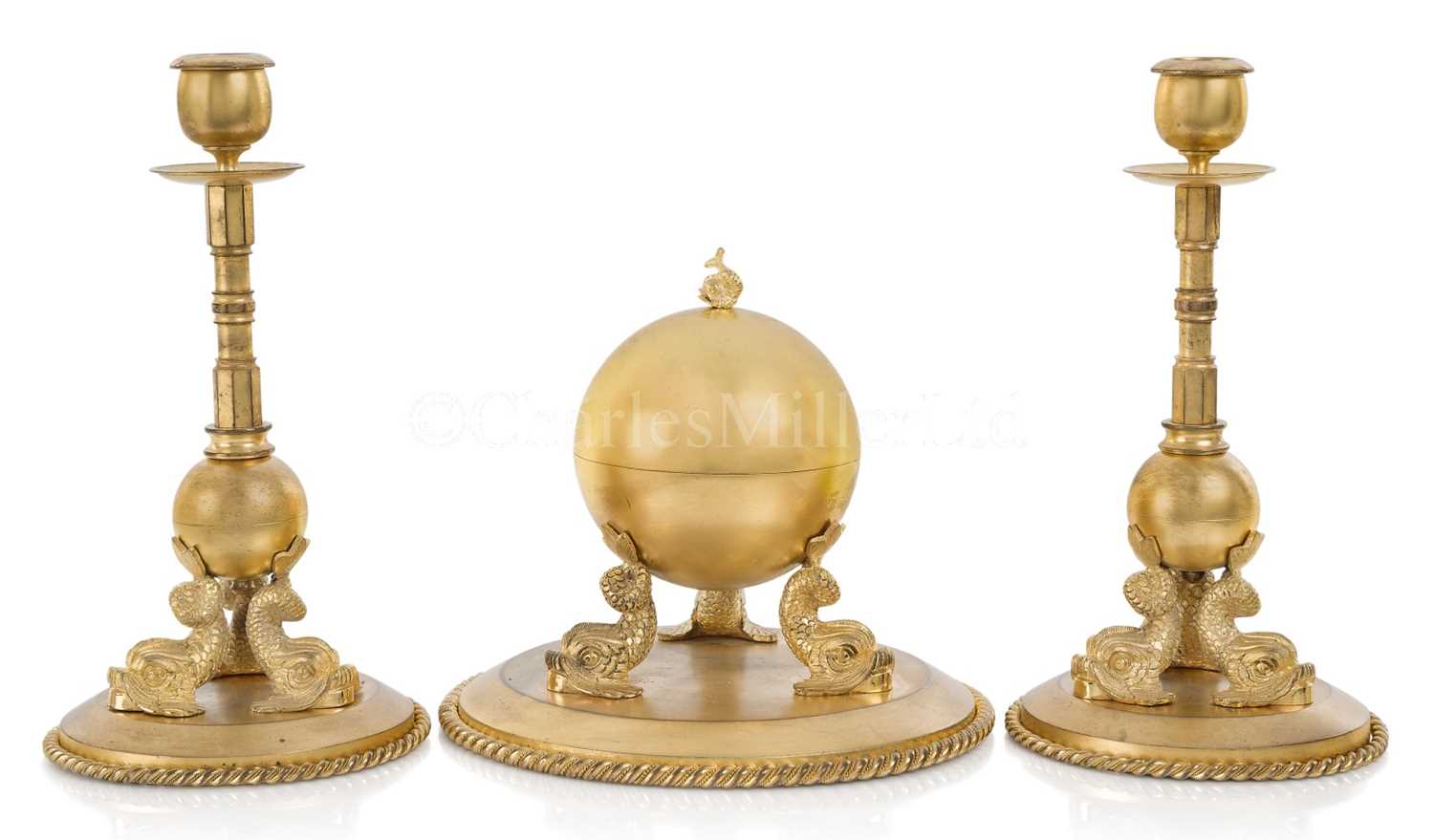 Lot 238 - A MARINE THEMED GILT-METAL DESK SET BY PAGE, KEEN & PAGE, PLYMOUTH, CIRCA 1900