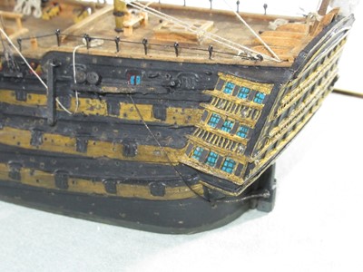 Lot 182 - AN UNUSUAL 1:200 SCALE WATERLINE MODEL OF H.M.S. VICTORY, AFTER THE BATTLE OF TRAFALGAR