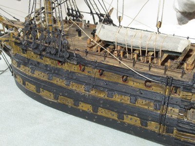 Lot 182 - AN UNUSUAL 1:200 SCALE WATERLINE MODEL OF H.M.S. VICTORY, AFTER THE BATTLE OF TRAFALGAR