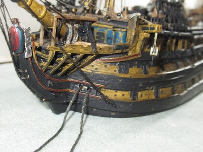 Lot 182 - AN UNUSUAL 1:200 SCALE WATERLINE MODEL OF H.M.S. VICTORY, AFTER THE BATTLE OF TRAFALGAR