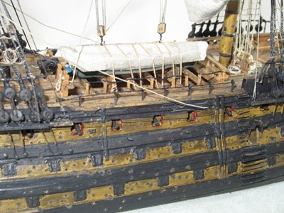 Lot 182 - AN UNUSUAL 1:200 SCALE WATERLINE MODEL OF H.M.S. VICTORY, AFTER THE BATTLE OF TRAFALGAR