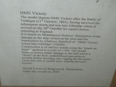 Lot 182 - AN UNUSUAL 1:200 SCALE WATERLINE MODEL OF H.M.S. VICTORY, AFTER THE BATTLE OF TRAFALGAR