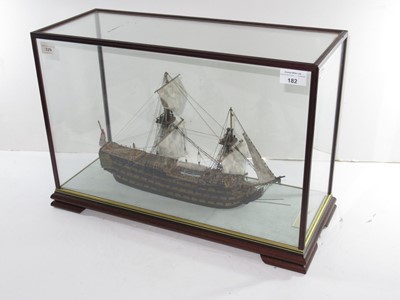 Lot 182 - AN UNUSUAL 1:200 SCALE WATERLINE MODEL OF H.M.S. VICTORY, AFTER THE BATTLE OF TRAFALGAR
