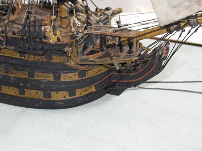 Lot 182 - AN UNUSUAL 1:200 SCALE WATERLINE MODEL OF H.M.S. VICTORY, AFTER THE BATTLE OF TRAFALGAR