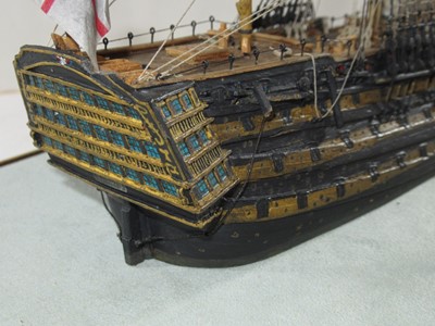 Lot 182 - AN UNUSUAL 1:200 SCALE WATERLINE MODEL OF H.M.S. VICTORY, AFTER THE BATTLE OF TRAFALGAR