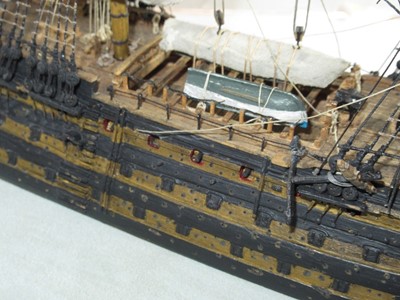 Lot 182 - AN UNUSUAL 1:200 SCALE WATERLINE MODEL OF H.M.S. VICTORY, AFTER THE BATTLE OF TRAFALGAR