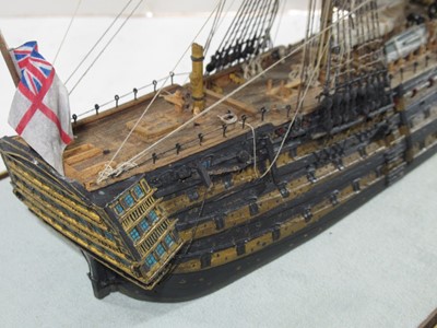 Lot 182 - AN UNUSUAL 1:200 SCALE WATERLINE MODEL OF H.M.S. VICTORY, AFTER THE BATTLE OF TRAFALGAR