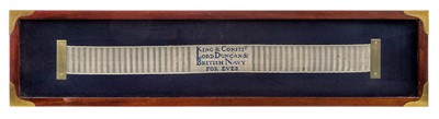 Lot 150 - A VERY RARE SENNIT HAT TALLY COMMEMORATING LORD DUNCAN, CIRCA 1797