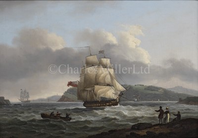 Lot 212 - THOMAS LUNY (1759-1837)	- A FRIGATE ENTERING PLYMOUTH SOUND, 1817