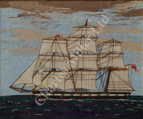 Lot 117 - A 19TH CENTURY SAILOR'S WOOLWORK PICTURE